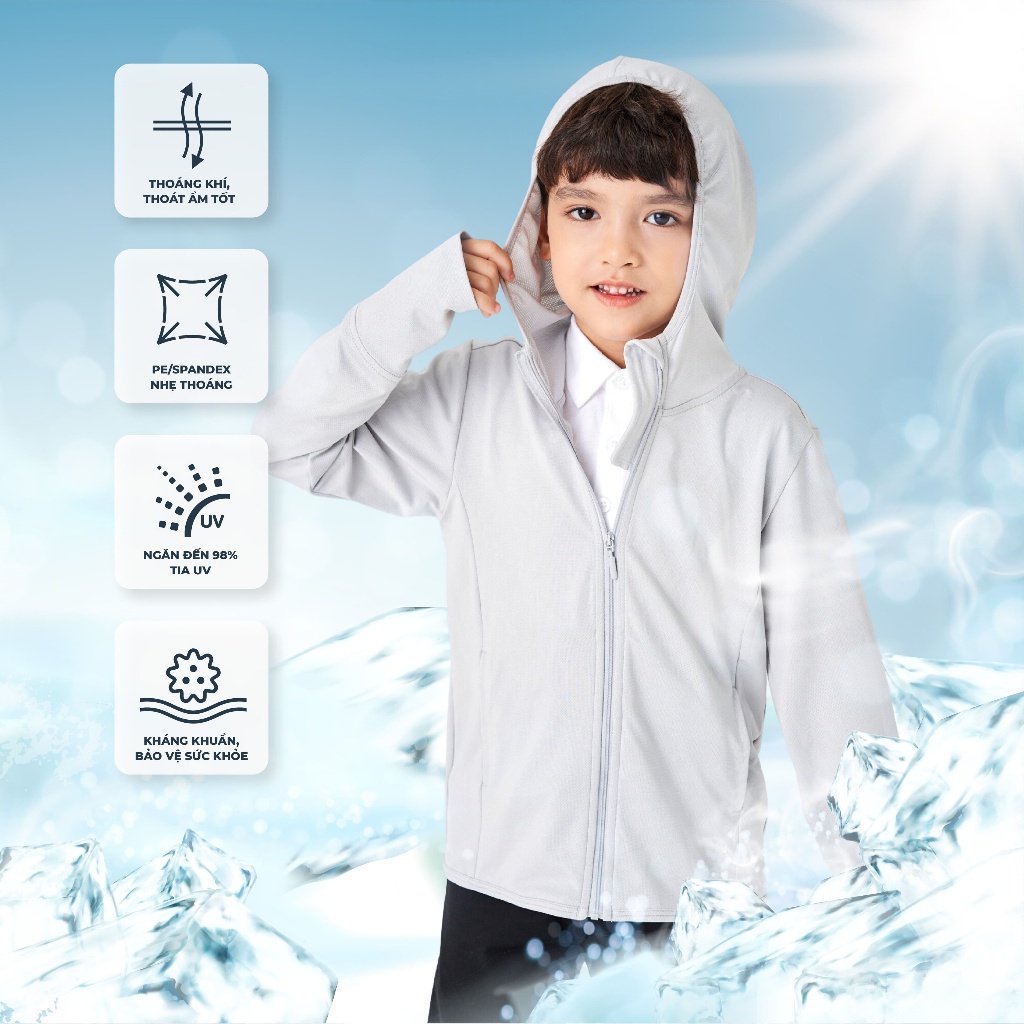 Áo khoác chống nắng trẻ em CANIFA có mũ, kéo khoá, túi 2 bên 3OT23S001
