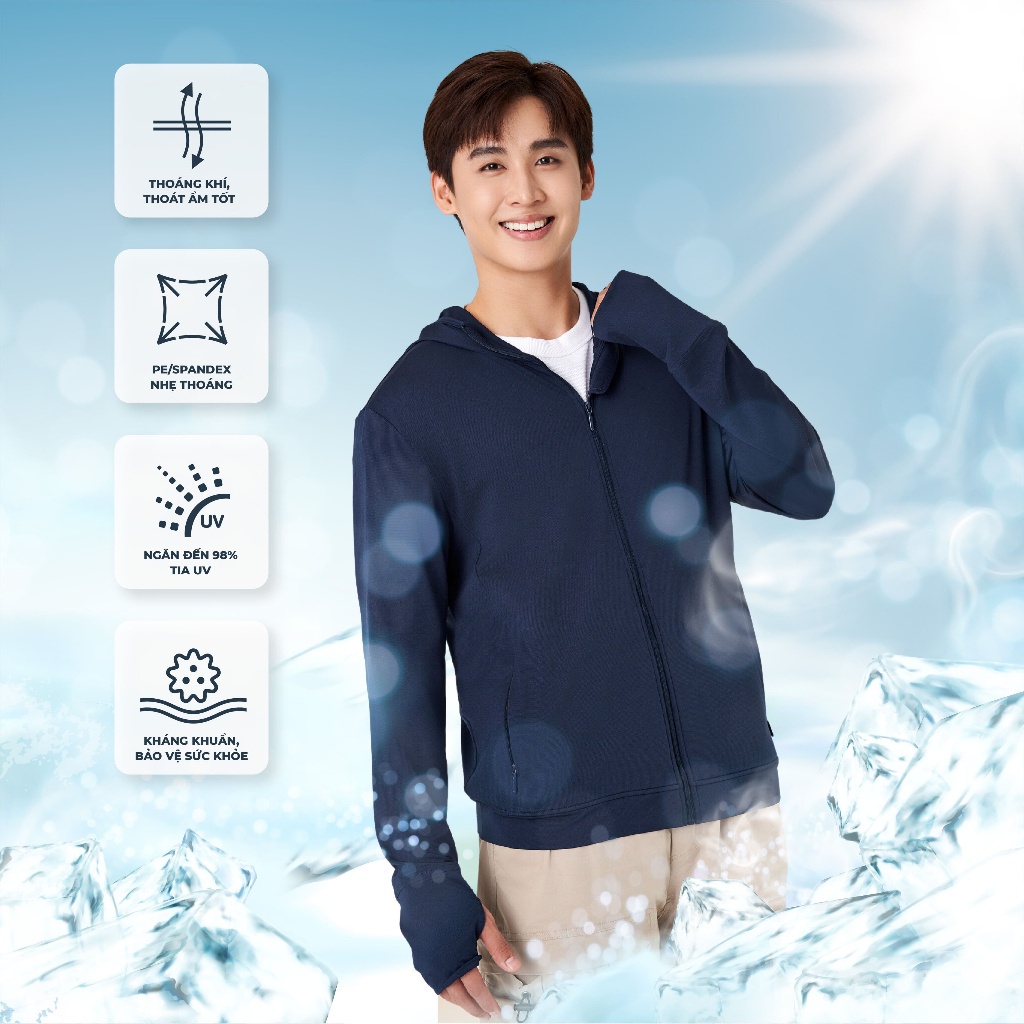 Áo khoác chống nắng nam CANIFA chất liệu polyester co giãn, có mũ kéo khoá mẫu mới 2023 8OT23S001