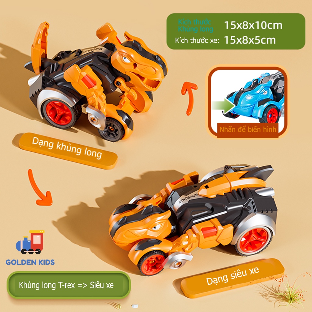 Ô tô đồ chơi khủng long biến hình dành cho bé, màu sắc đa dạng bắt mắt