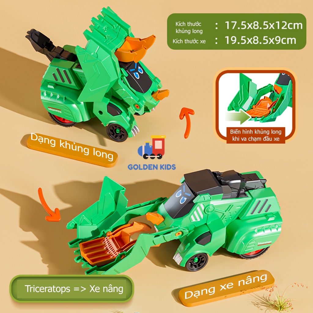 Ô tô đồ chơi khủng long biến hình dành cho bé, màu sắc đa dạng bắt mắt