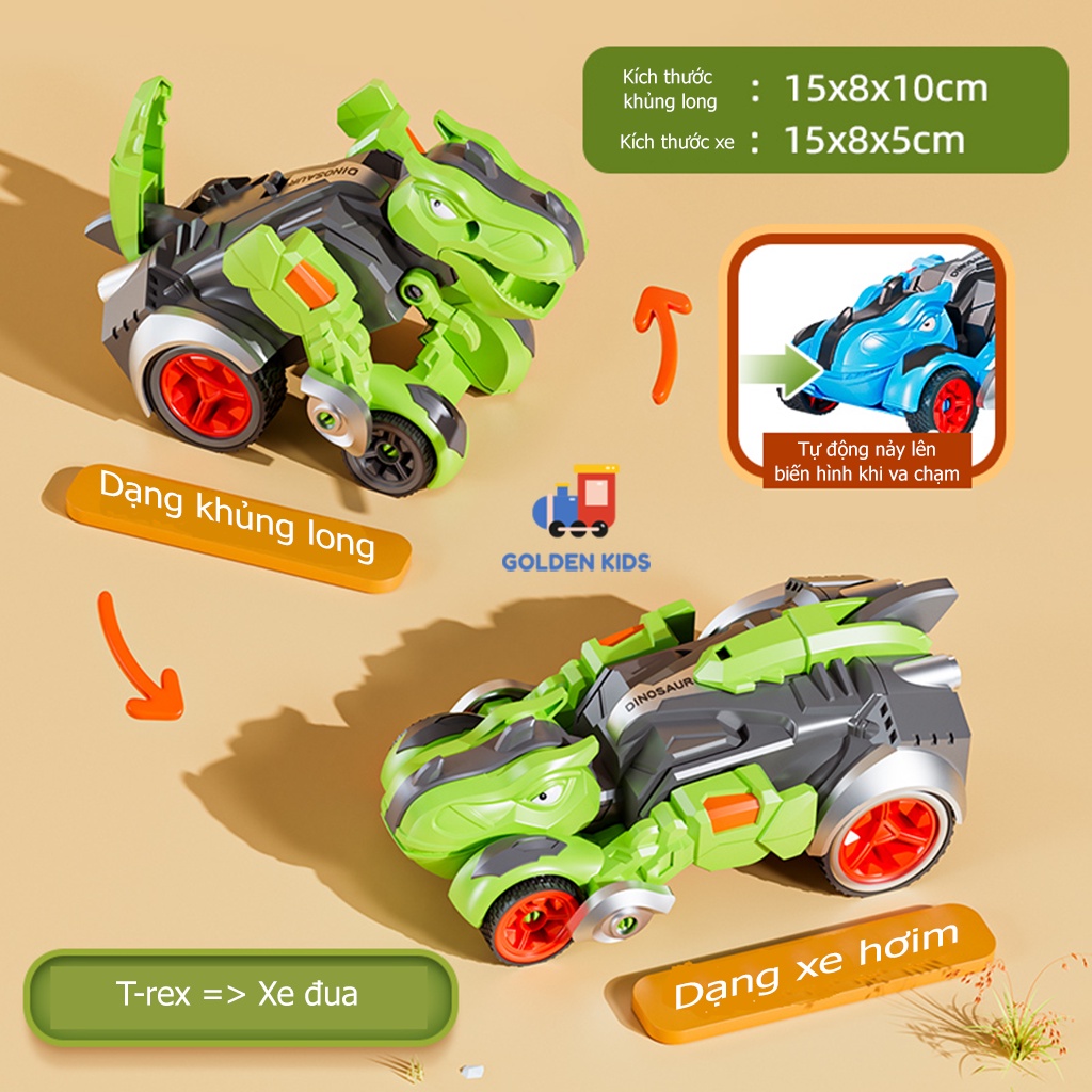 Ô tô đồ chơi khủng long biến hình dành cho bé, màu sắc đa dạng bắt mắt