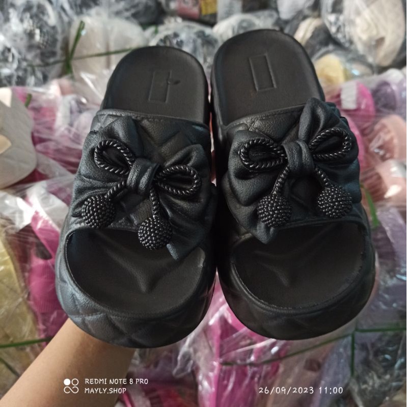 Dép Bánh Mì Nữ Cao 6cm Hắc Dáng Đính Nơ Xinh Xinh From Chuẩn ☁️☁️☁️ Ảnh Thật ☁️☁️☁️