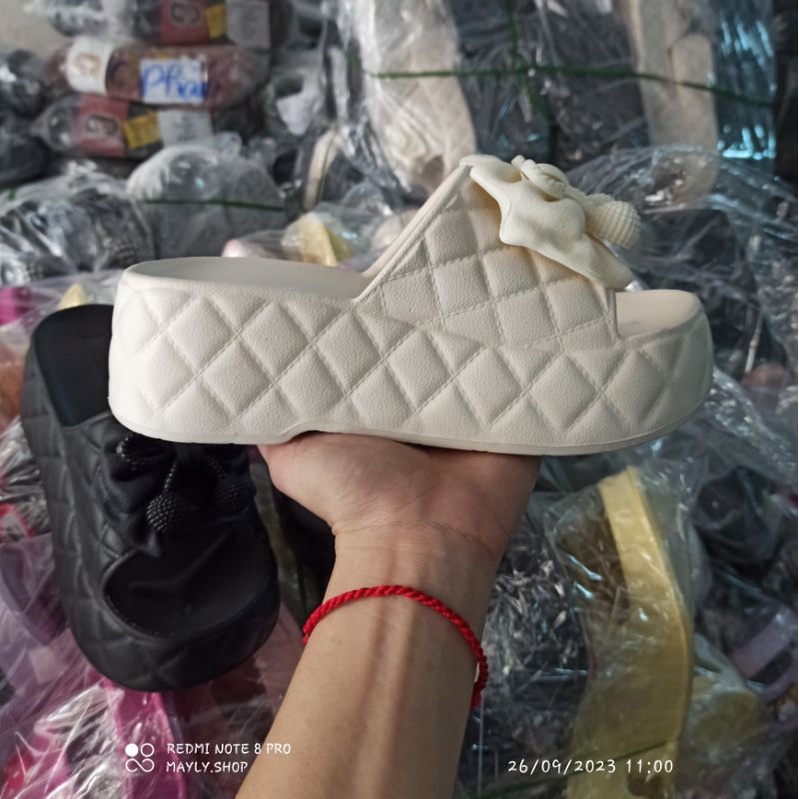 Dép Bánh Mì Nữ Cao 6cm Hắc Dáng Đính Nơ Xinh Xinh From Chuẩn ☁️☁️☁️ Ảnh Thật ☁️☁️☁️