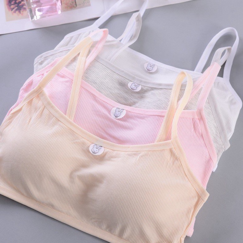 Áo lót học sinh, bra ống 2 dây cotton có đệm lót mỏng hoạ tiết logo con thỏ siêu thấm hơi mồ hôi