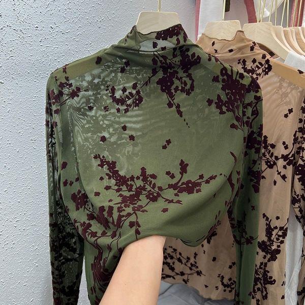 Áo Lưới Cổ Lọ Tay Dài Phong Cách Phương Tây Thời Trang Thu Đông 2023 Cho Nữ