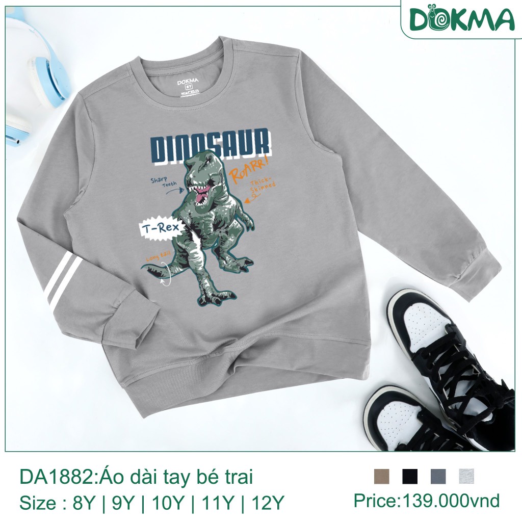 Áo Dài Tay Bé Trai In Hoạ Tiết, Bo Thời Trang Dokma Mã DA1882