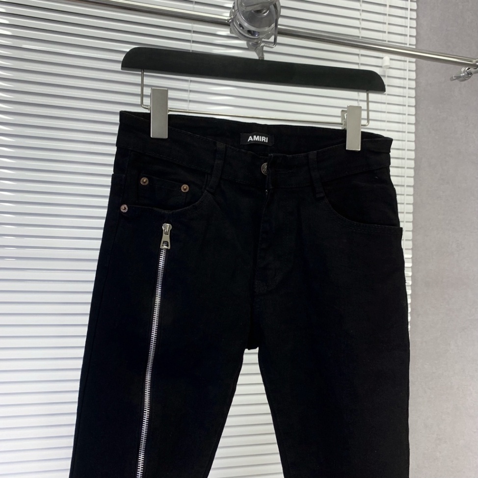 Quần jean bò Nam slimfit đen trơn thêu khoá zip chéo dọc đùi đơn giản basic phong cách đường phố QJ10P