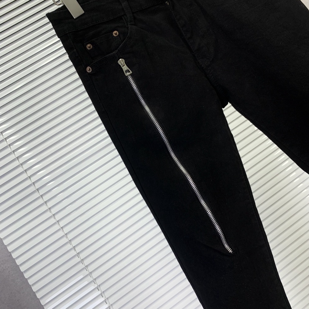 Quần jean bò Nam slimfit đen trơn thêu khoá zip chéo dọc đùi đơn giản basic phong cách đường phố QJ10P
