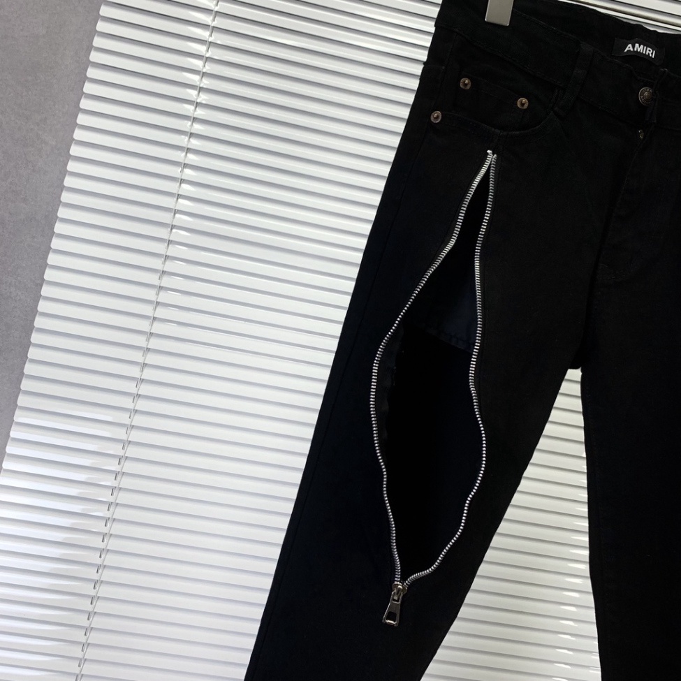 Quần jean bò Nam slimfit đen trơn thêu khoá zip chéo dọc đùi đơn giản basic phong cách đường phố QJ10P