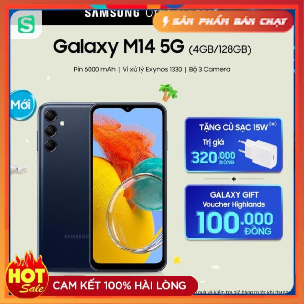 Điện thoại Samsung Galaxy M14 5G  - Kèm sạc 15W - Hàng Chính Hãng, Bảo hành 12 tháng, Lỗi 1 đổi 1