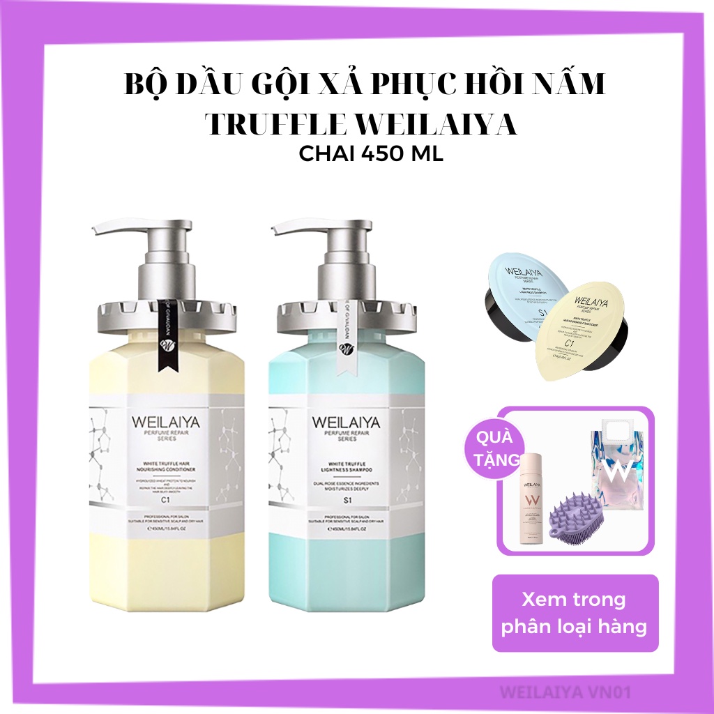 Bộ dầu gội xả phục hồi chiết xuất nấm Truffle Weilaiya, phục hồi tóc xơ tổn, sạch gàu 450ml