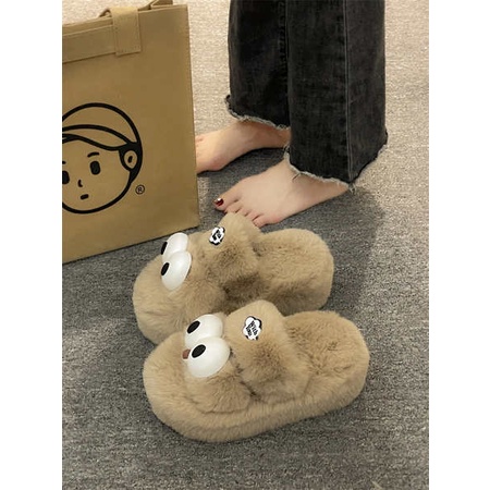 Dễ Thương Dép Lông Xù Đế Dày Thời Trang Thu Đông 2023 Dành Cho Nữ