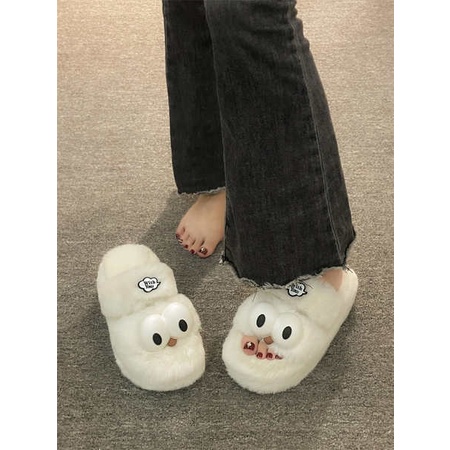 Dễ Thương Dép Lông Xù Đế Dày Thời Trang Thu Đông 2023 Dành Cho Nữ