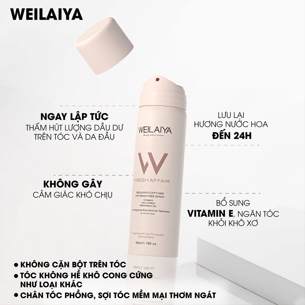Gội Khô Xịt Phồng Chân Tóc Weilaiya Hương Nước Hoa 50ml
