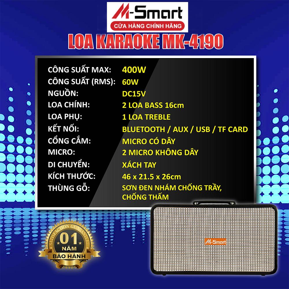 Loa karaoke xách tay M-Smart MK-4190  - Hàng Chính Hãng, Bảo Hành 12 Tháng và Đổi Mới Trong 07 Ngày Nếu Lỗi