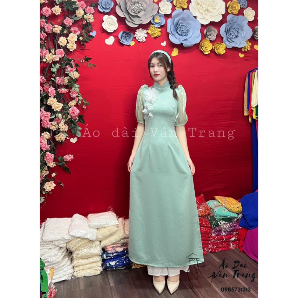 Áo dài lụa truyền thống nữ tay bồng phối tay voan, chất lụa tây thi mềm mịn, kiểu tay bồng trẻ trung hàng may sẵn VT13