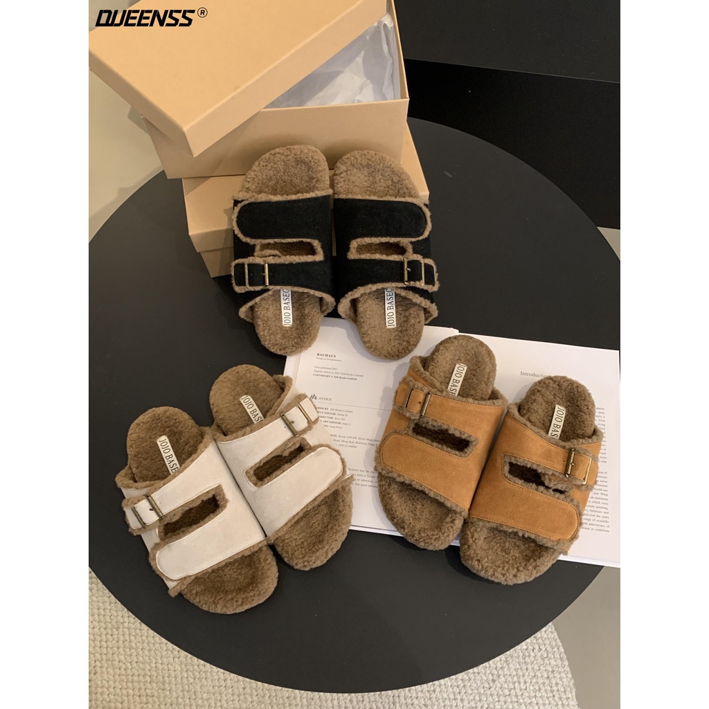 Birkenstock Dép Bít Mũi Phối Lông Xù Đế Dày Thời Trang Thu Đông 2023 Dành Cho Nữ