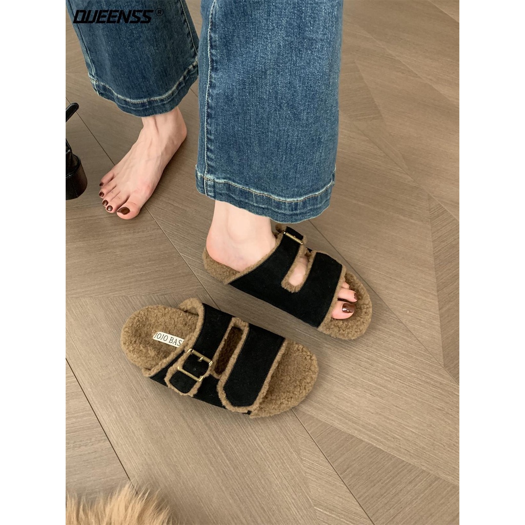 Birkenstock Dép Bít Mũi Phối Lông Xù Đế Dày Thời Trang Thu Đông 2023 Dành Cho Nữ