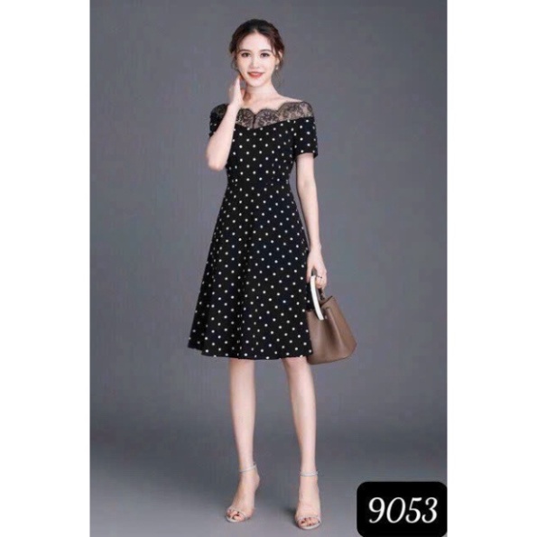 Đầm Xòe Lụa Phối Ren Chấm Bi Dễ Thương DX036