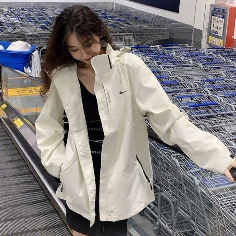 Áo khoác dù nike chính hãng nam nữ chất gió 2 lớp dày dặn có mũ có thể tháo rời form unisex chống gió