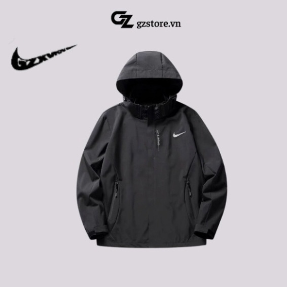 Áo khoác dù nike chính hãng nam nữ chất gió 2 lớp dày dặn có mũ có thể tháo rời form unisex chống gió