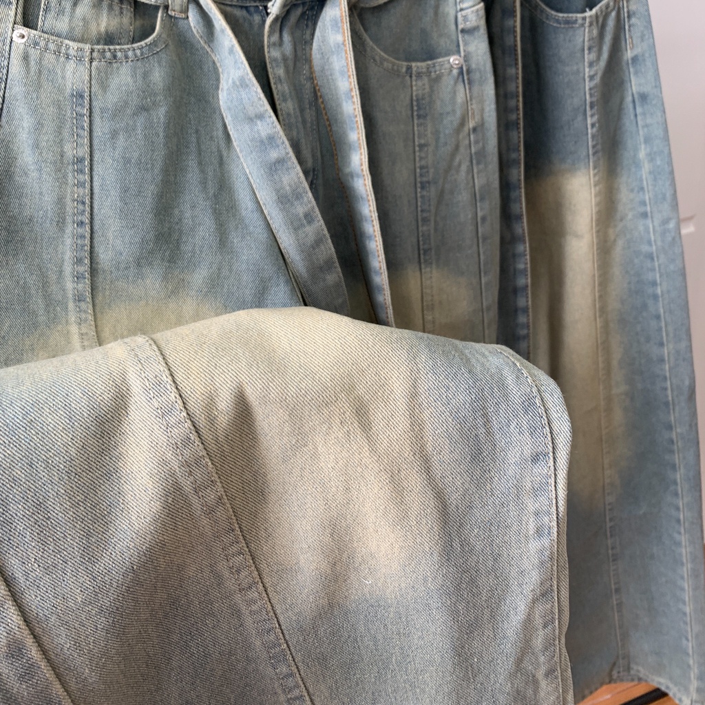 Quần Jean Nữ Ống Suông Xanh Dơ Wash Kèm Dây Lưng Nicool N41-Q38