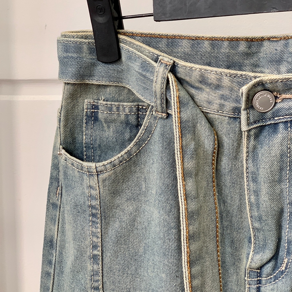 Quần Jean Nữ Ống Suông Xanh Dơ Wash Kèm Dây Lưng Nicool N41-Q38