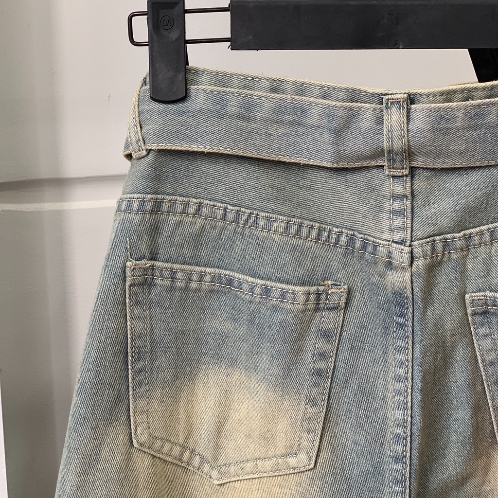 Quần Jean Nữ Ống Suông Xanh Dơ Wash Kèm Dây Lưng Nicool N41-Q38