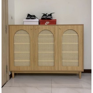 Tủ giày mây tre đan hiện đại qhome, nhiều ngăn để giày dép, kt 120x33x95cm