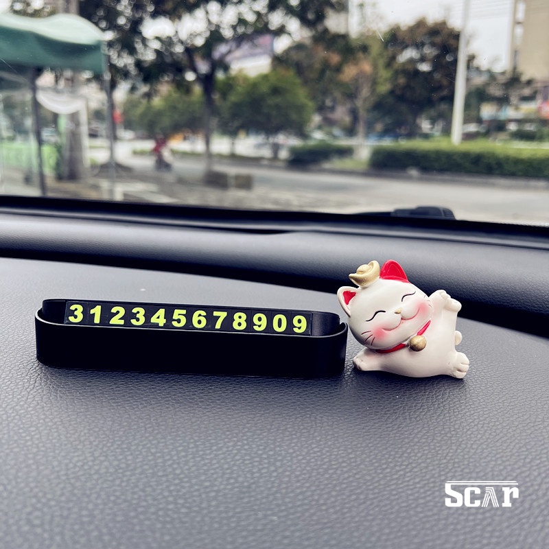 Bảng số điện thoại viền đá SỐ ĐỨNG mix 4 chú mèo nhỏ xinh xắn trang trí taplo xe hơi