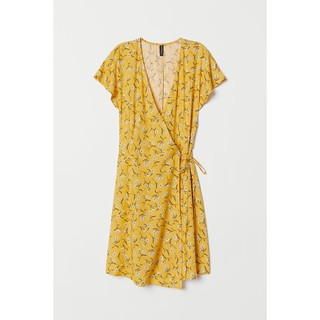 Váy hoa vàng vạt chéo nữ HM H&M size 34, 36 UK_hàng chính hãng authentic