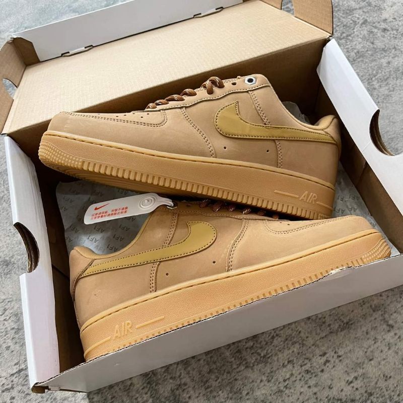Giày_Nike Air Force 1 Low Flax, SneakerAF1 da lộn vàng bò bản like.aut mới 100% full bõ