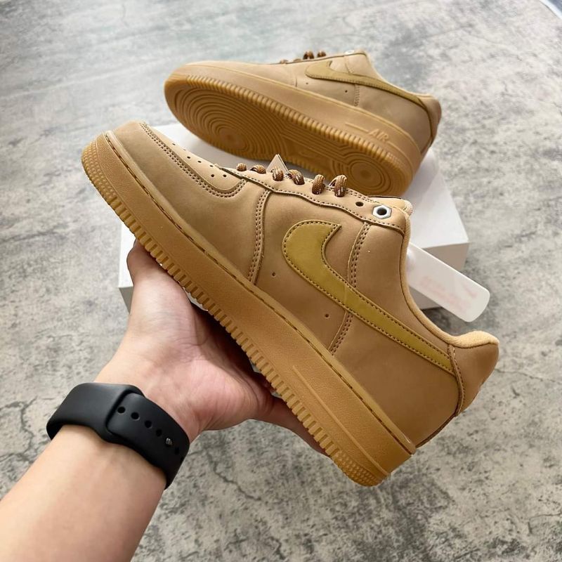 Giày_Nike Air Force 1 Low Flax, SneakerAF1 da lộn vàng bò bản like.aut mới 100% full bõ