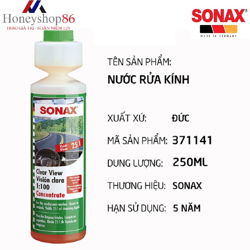 Nước rửa kính xe hơi, ô tô đậm đặc thương hiệu Sonax - Đức: Mã 371141 HONEYSHOP86