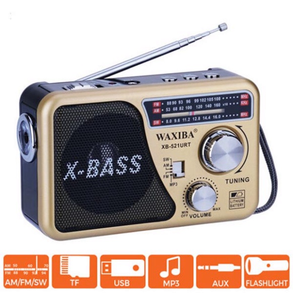 Đài Radio FM Waxiba XB 521 URT CÓ hỗ trợ THẺ NHỚ TF và USB Đèn Pin LED - CASE PHONE.HN