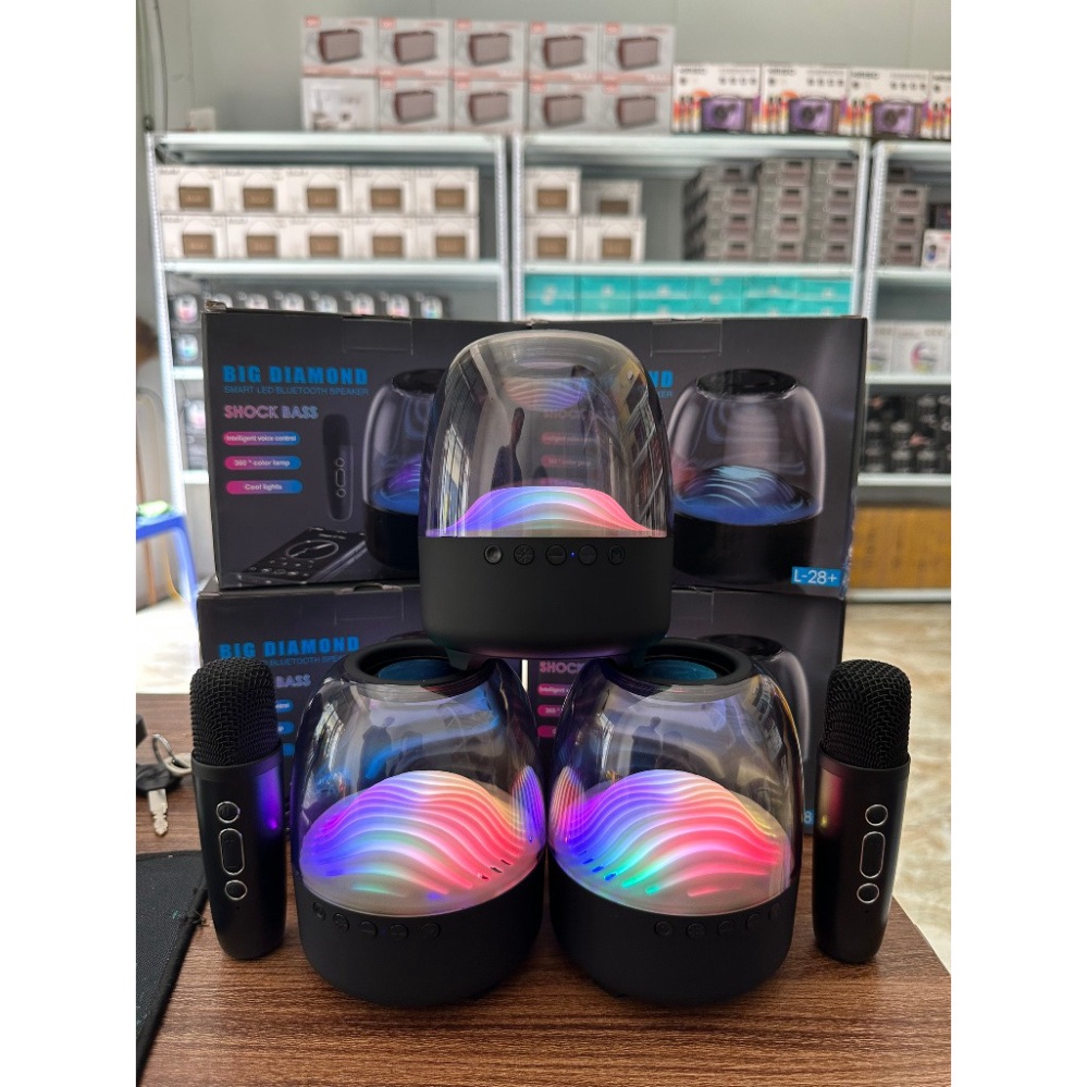 Loa Bluetooth L28+ Không Dây Kèm Micro Hát Karaoke, Loa Bluetooth Trong Suốt Có Đèn LED
