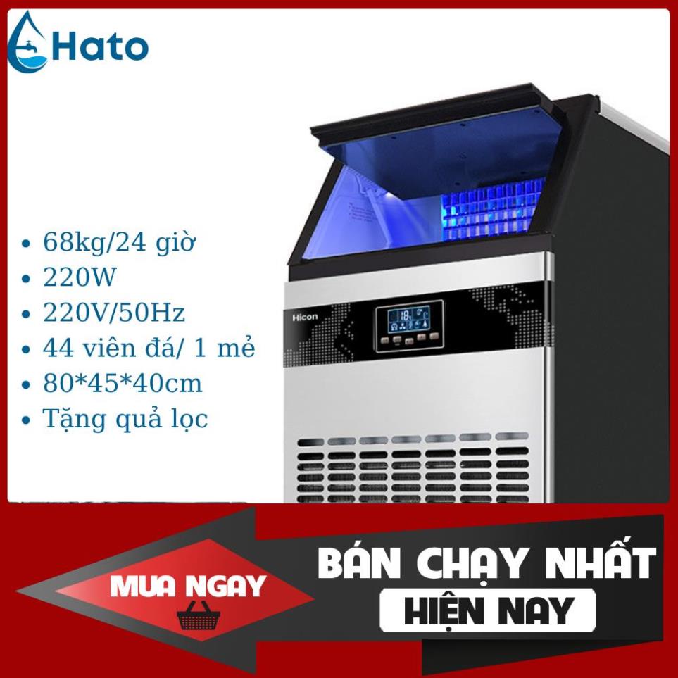 Máy Làm Đá Viên Tự Động Hicon Công Xuất 68kg/Ngày Làm Đá Cấp Tốc Từ 12-20 Phút 1 Mẻ, Tặng Kèm Quả Lọc, Bảo Hành 1 Năm