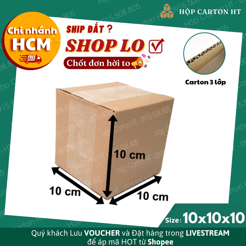 Combo 10 hộp carton đóng hàng, gói quà, đựng phụ kiện trang sức 10x10x10 giá gốc tận xưởng