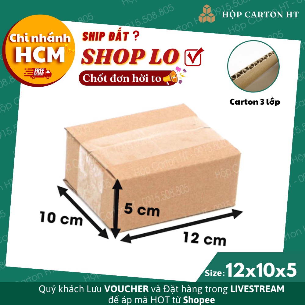 Hộp carton đóng hàng đựng phụ kiện, bưu phẩm 12x10x5 giá gốc tận xưởng