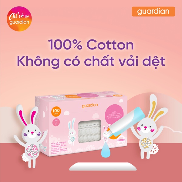 Bông Tẩy Trang Hộp Vuông Guardian Cotton Facial Squares 100 Miếng