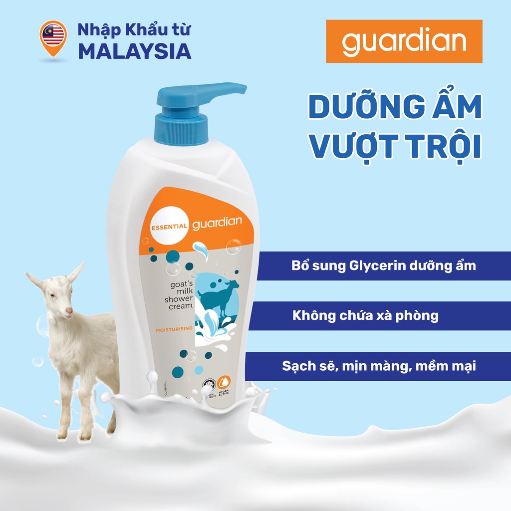 Sữa Tắm Dạng Kem Dưỡng Ẩm Guardian Essential Goat's Milk Moisturising Shower Cream Sữa Dê 1000ml