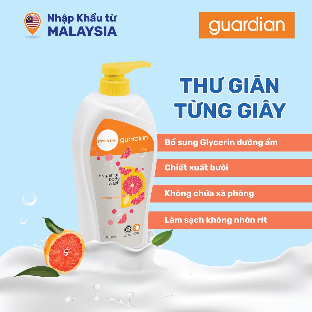 Sữa Tắm Tươi Mát Guardian Essential Grapefruit Refreshing Body Wash Chiết Xuất Bưởi 1000ml