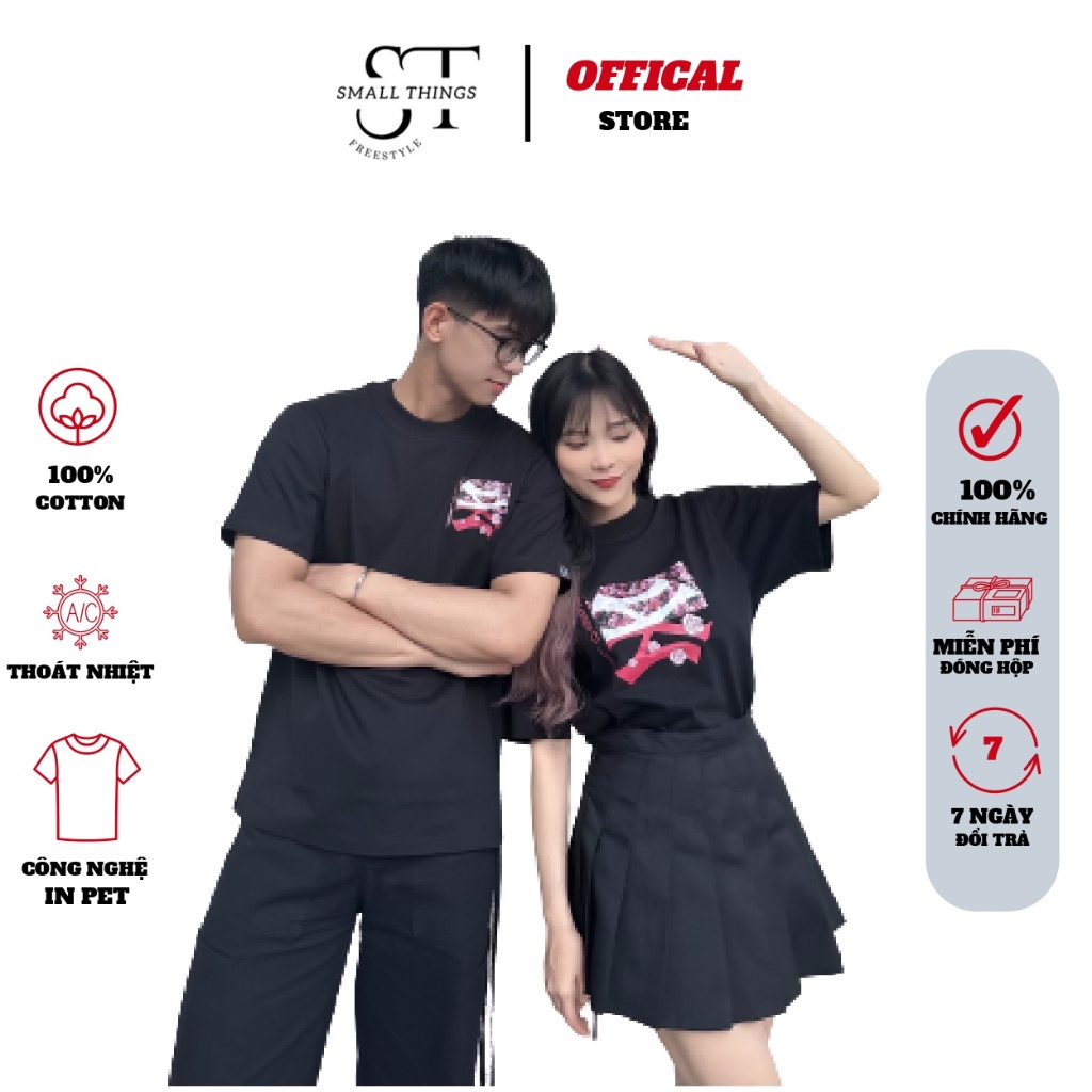 Áo phông đôi SMALL THINGS ST áo cặp dành cho nam nữ bạn thân chất liệu cotton form rộng tay lỡ cổ tròn hoa SAKURA