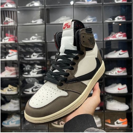 Giày JORDAN AIR 1 Travis Scott Cao Cổ, Giày JD Travis Scott Nâu Cao Nam Nữ Full Box Full Size 36-43