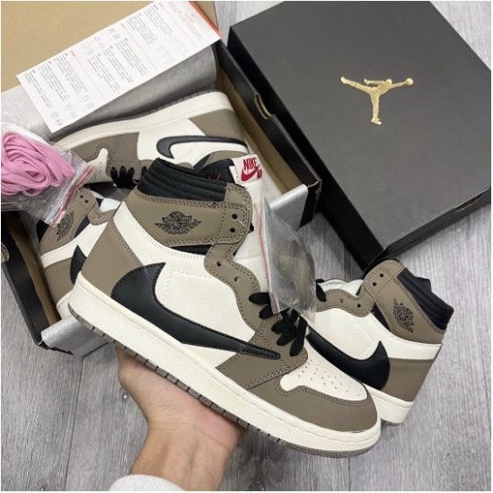 Giày JORDAN AIR 1 Travis Scott Cao Cổ, Giày JD Travis Scott Nâu Cao Nam Nữ Full Box Full Size 36-43