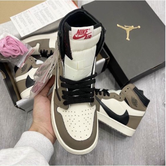 Giày JORDAN AIR 1 Travis Scott Cao Cổ, Giày JD Travis Scott Nâu Cao Nam Nữ Full Box Full Size 36-43