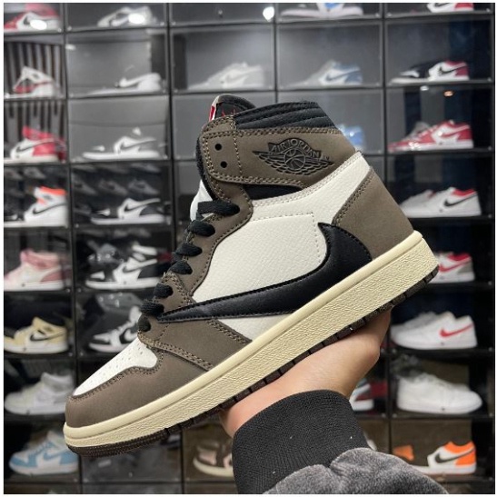 Giày JORDAN AIR 1 Travis Scott Cao Cổ, Giày JD Travis Scott Nâu Cao Nam Nữ Full Box Full Size 36-43