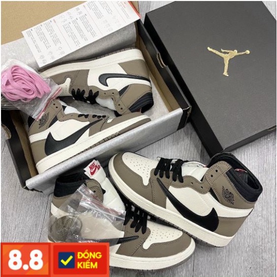 Giày JORDAN AIR 1 Travis Scott Cao Cổ, Giày JD Travis Scott Nâu Cao Nam Nữ Full Box Full Size 36-43