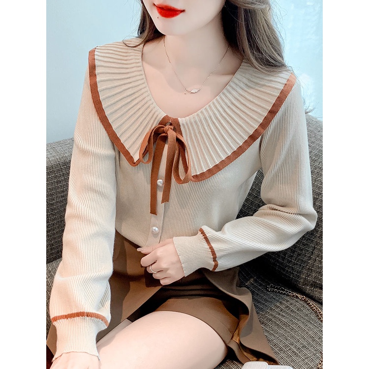 Jashucheng Áo sweater Cổ Búp Bê Thắt Nơ Phong Cách Phương Tây Ngọt Ngào Thời Trang Thu Đông Mới Cho Nữ