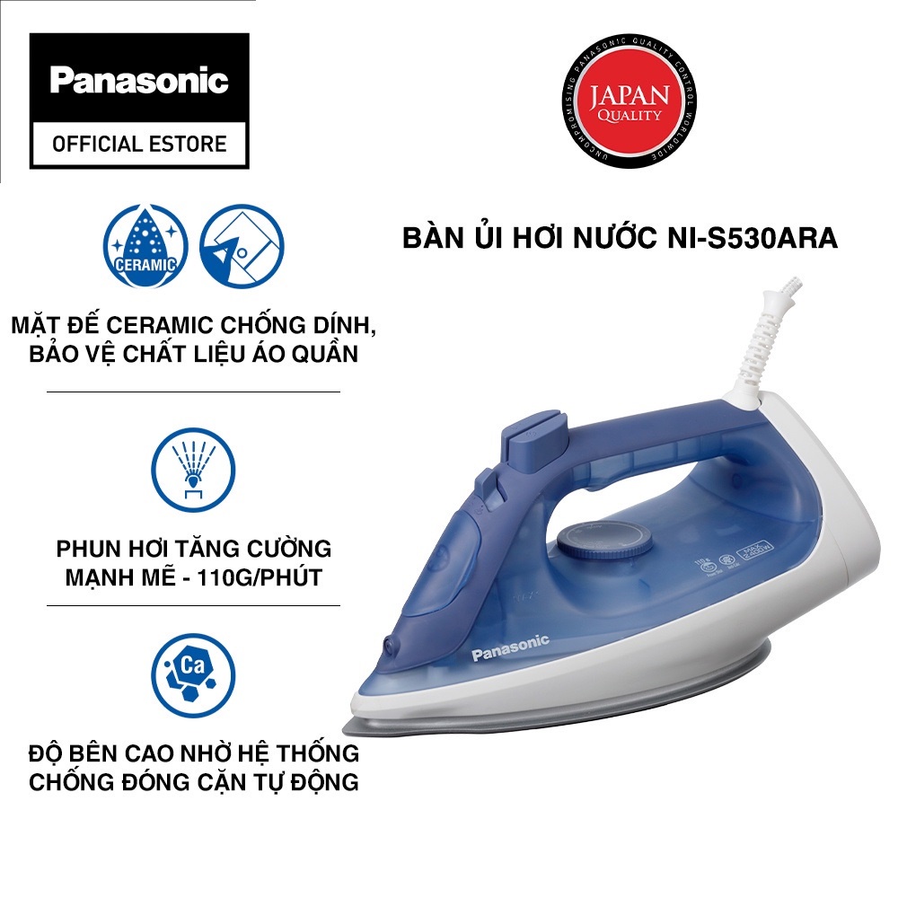 Bàn ủi hơi nước Panasonic NI-S530VRA-Công suất khỏe-Hơi phun mạnh mẽ-Chống đóng cặn